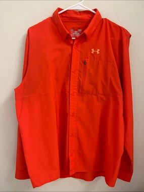Loose Fit Bright Red-Orange Heatgear Lightweight Long Sleeve Button-Down Size L
